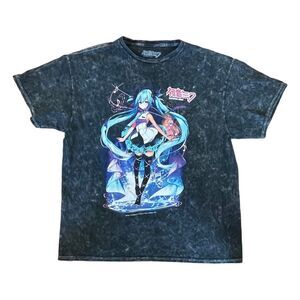 Hot Topic Hatsune Miku Graphic Tee Dark Mineral Wash Black Boyfriend Fit